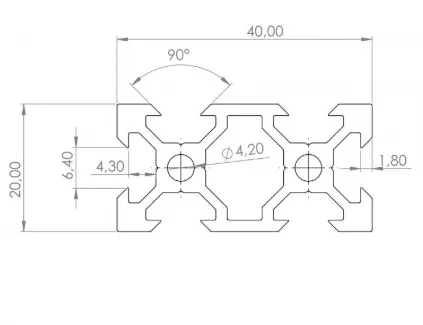 Rail aluminium V 20x40mm 1